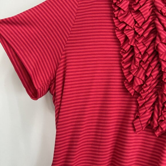 Soft Surroundings Womens Top M Red Stripe Ruffled V Neck Short Sleeve Stretch - Picture 4 of 7